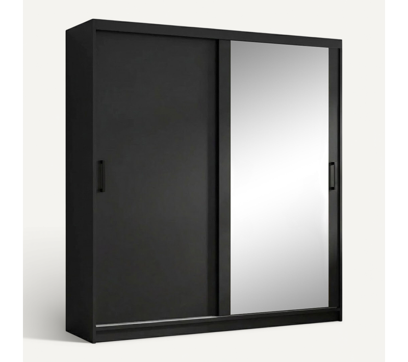 Armoire HELA à Portes Coulissantes Avec Porte Miroir Et 2 Modules à Tiroirs - Noir 180cm