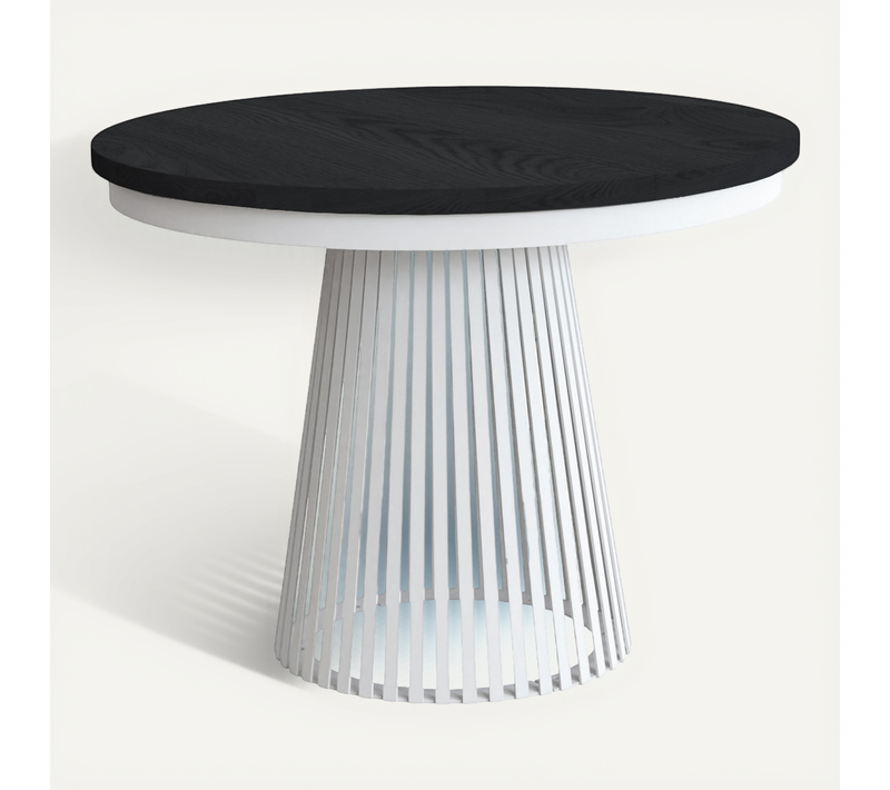 Table À Manger Ronde Extensible LUMI Ø100-180 cm Blanc Noir – Style Scandinave Loft
