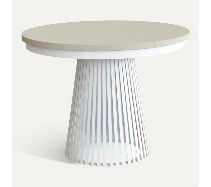 Table À Manger Ronde Extensible LUMI Ø100-180 cm Blanc Cachemire – Style Scandinave Loft