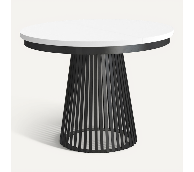 Table À Manger Ronde Extensible LUMI Ø100-180 cm Noir Blanc – Style Scandinave Loft