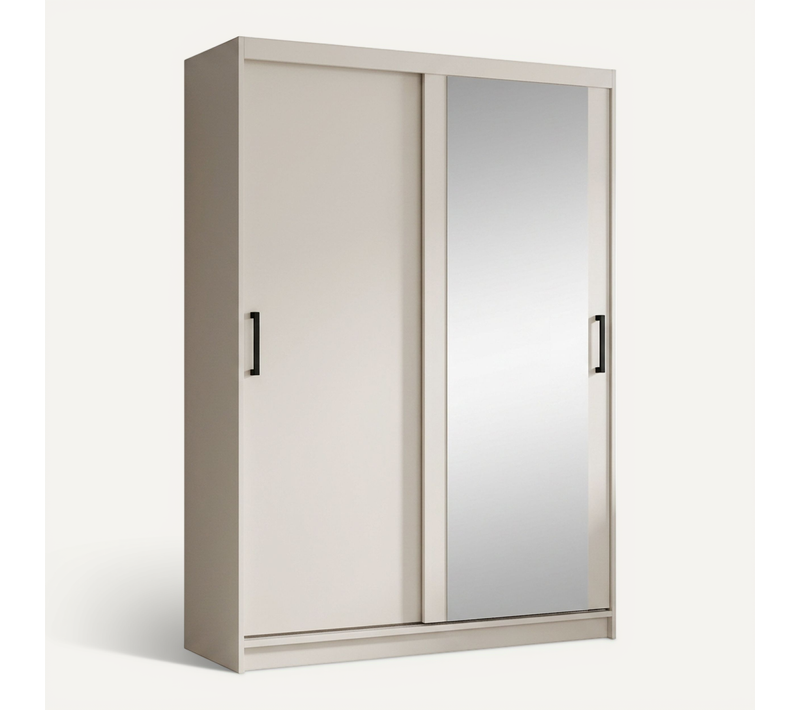 Armoire HELA à Portes Coulissantes Avec Porte Miroir Et 1 Modules à Tiroirs - Cachemire 120 cm