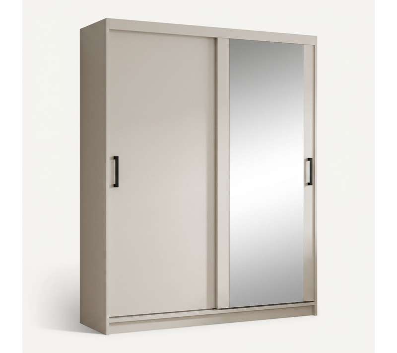 Armoire HELA - Armoire à Portes Coulissantes Avec Porte Miroir - Cachemire 160 cm - 2 Portes