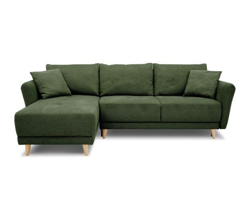 Canapé D'angle Convertible Réversible 3-4 Places Claudius - Tissu Vert Olive - Coffre De Rangement