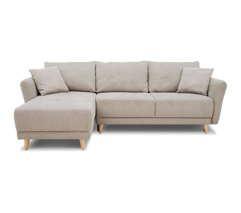 Canapé D'angle Convertible Réversible 3-4 Places Claudius - Tissu Beige - Coffre De Rangement - L 2