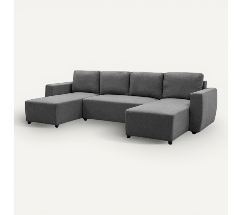 Canapé D'angle Convertible Panoramique Pharell 5/6 Places - Tissu Anthracite - Coffre De Rangement