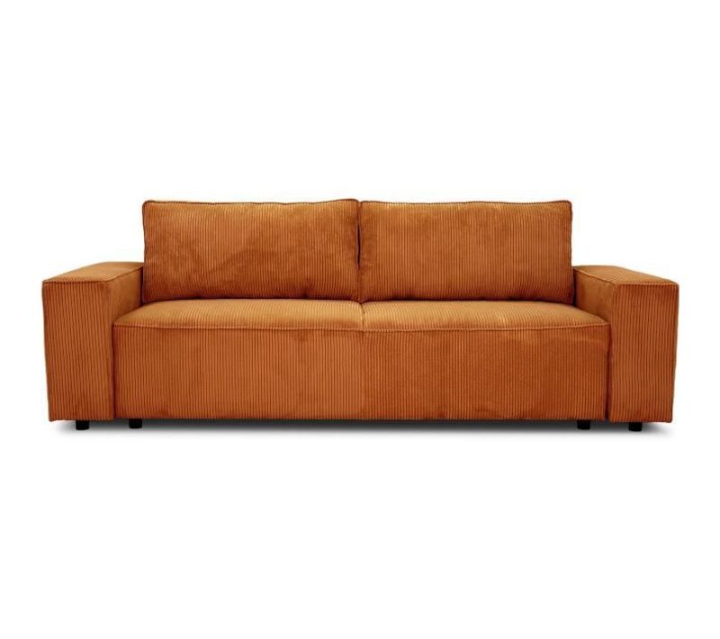 Canapé Convertible 3 Places Josh - Tissu Velours Cotelé Terracotta - L 239 X P 86 X H 85 Cm - Coffre
