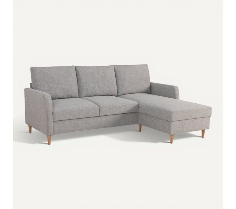 Canapé D'angle Fixe 3 Places Chipy - Tissu Gris Souris - Réversible - L 192x 137xh82 Cm - Pieds Bois