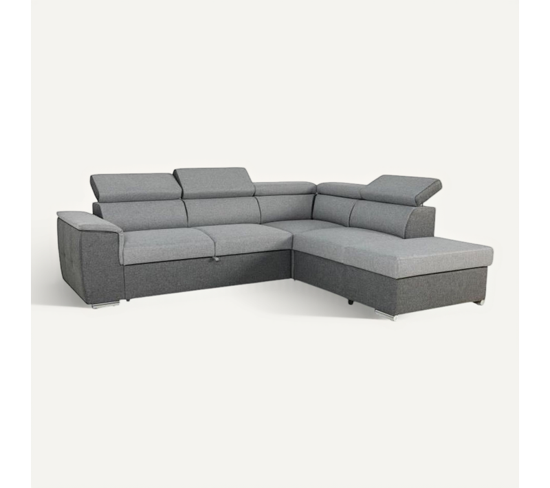 Canapé D'angle Convertible Réversible Avec Coffre - 5 Places - Daytona - Tissu Gris Et Anthracite -
