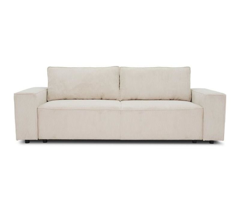 Canapé Fixe 4 Places - Josh - Velours Cotelé Perle - 241 X 86 X 88 Cm