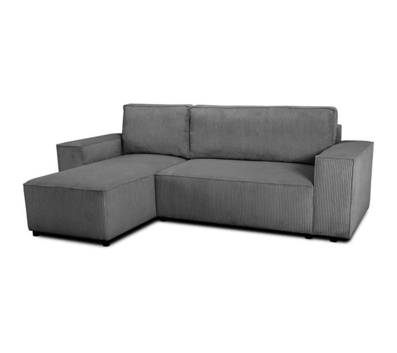 Canapé D'angle Convertible Réversible - 4 Places - Josh - Tissu Velours Cotelé - Anthracite - Coffre