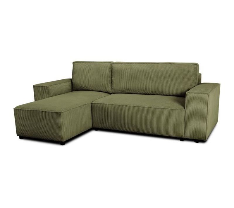 Canapé D'angle Convertible Réversible - 4 Places - Josh - Tissu Velours Cotelé - Kaki - Coffre