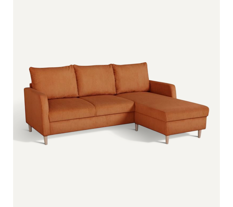 Canapé D'angle Fixe - 3 Places - Chipy - Tissu Lincoln Terracotta - Pieds Bois Nature - 192x82x138cm