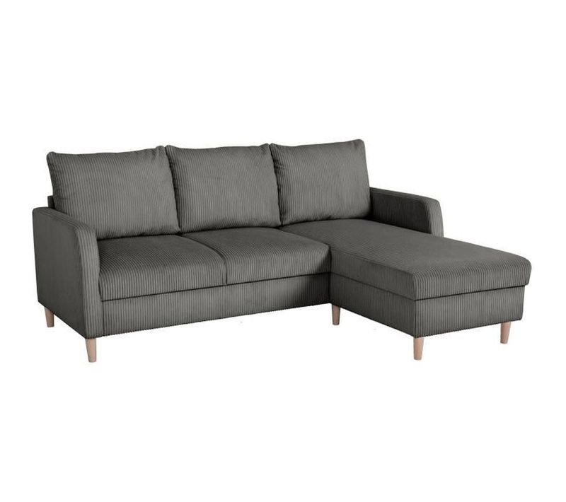 Canapé D'angle Fixe - 3 Places - Chipy - Tissu Lincoln Anthracite - Pieds Bois Nature - 192 X 82 X