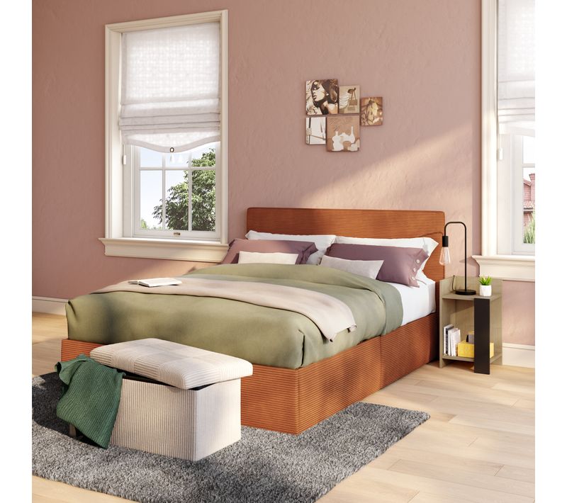 Lit coffre 140x190 cm JAPP 3 velours côtelé terracotta