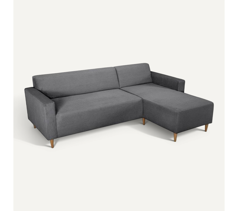 Canapé D'angle Fixe Réversible - 4 Places - Bob - Velours Cotelé Anthracite - 197 X 138 X 65 Cm