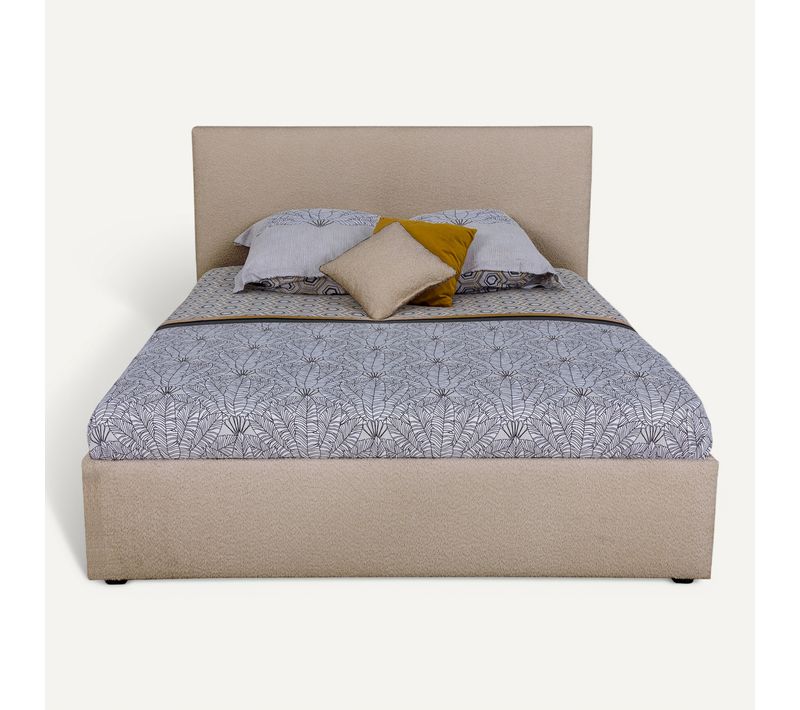 Lit coffre 140x190 cm JAPP 3 tissu bouclette ocre