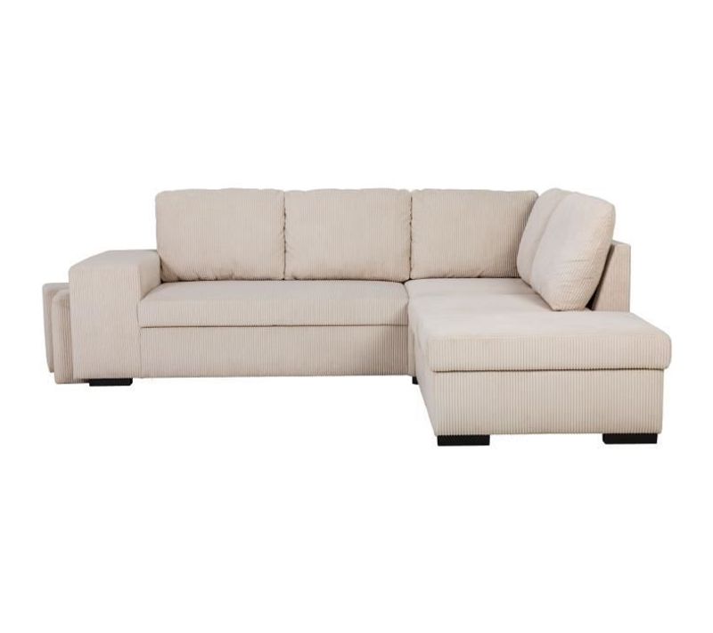 Canapé D'angle Convertible Réversible 4/5 Places Mitchell Tissu Velours Côtelé Pearl - Coffre, Poufs