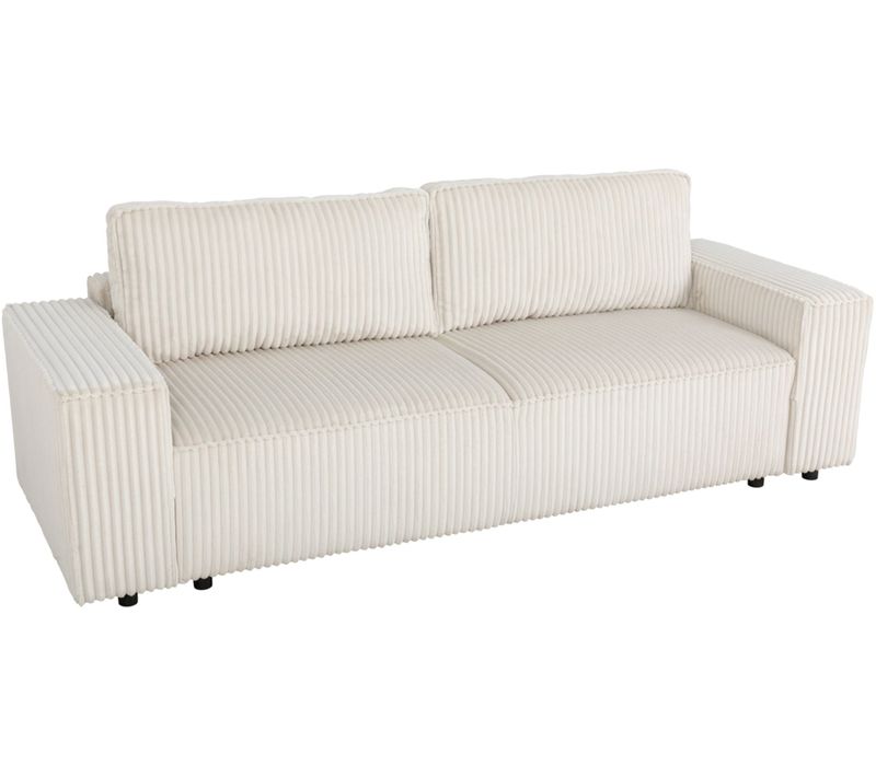 Canapé Convertible 3 Places - Josh - Tissu Velours Grosses Côtes Pearl - Coffre - 239 X 86 X 85 Cm