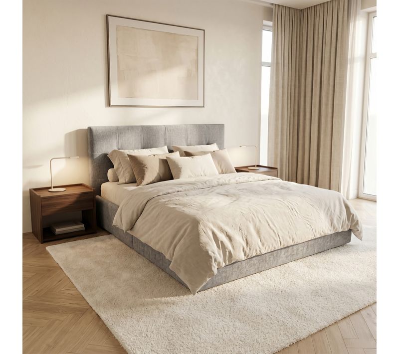 Lit coffre 160x200 cm JAPP 3 tissu gris