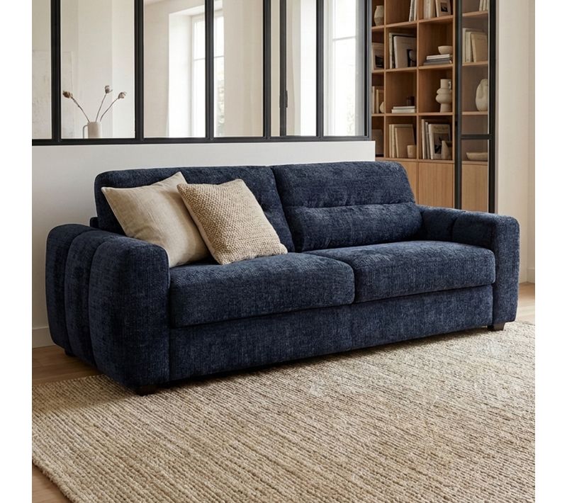 Couchage Quotidien Convertible Canapé 3 places MARS BUT Bleu Tissu L232 x P100 x H88 cm Réf. BUT-5945865710617