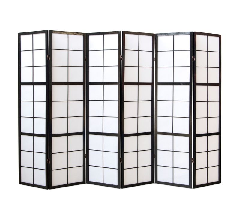 Paravent Japonais Shoji En Bois Noir De 6 Pans