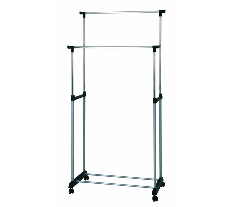 Portant En Tube D'acier Coloris Alu-chromé-noir, Dim : L80x P42 X H96/165 Cm -pegane-