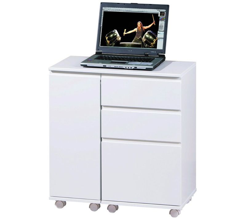 Bureau Sur Roulettes Pour Ordinateur Portable 3 Tiroirs/1 Porte, Dim : 121 X 36,5 X 72 Cm