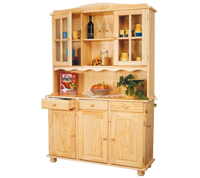 Bahut Vaisselier Toscana En Pin Massif Vernis Naturel, 43 X 130 X 198 Cm