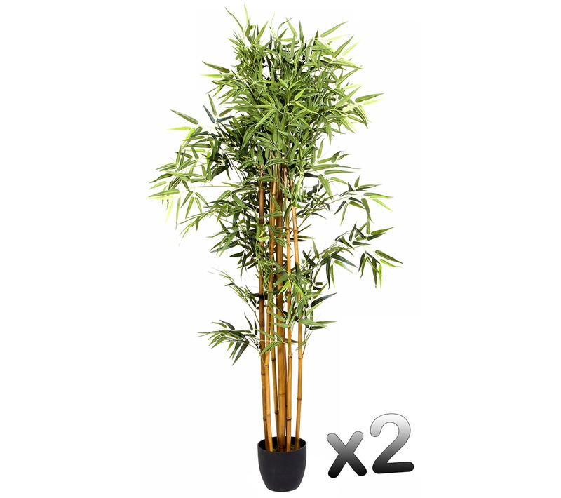 Lot De 2 Plantes Artificielles Bambou Pot, Hauteur 180 Cm