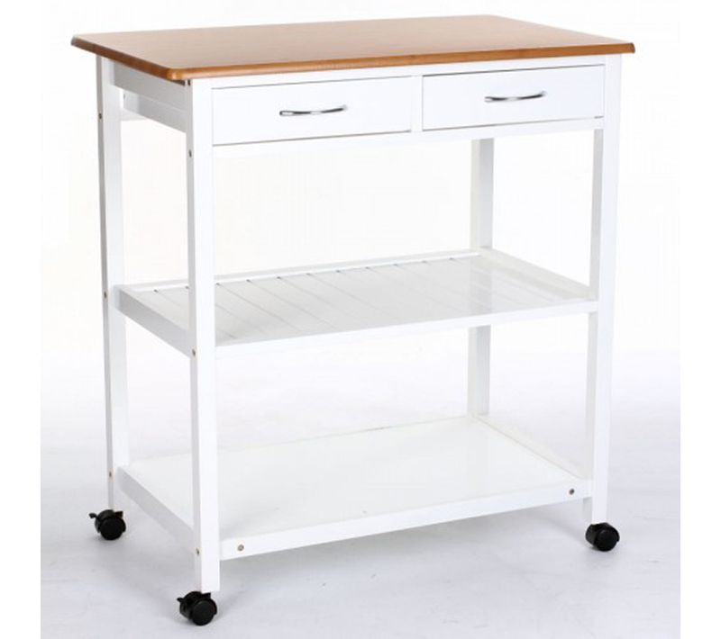 Desserte À Roulettes Imitation Bambou, Structure En Bois Mdf, Roues En Plastique, H87 X P48 X L78 Cm