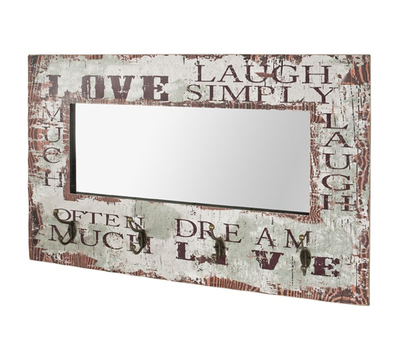 Patère Murale à 4 crochets et miroir encastré L80 X H52 X P10 Cm