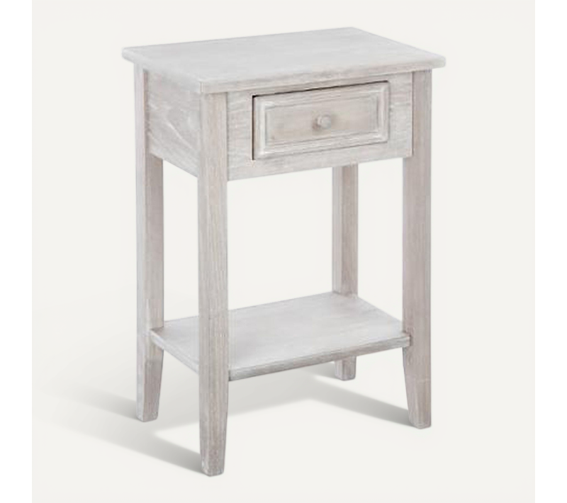 Table De Chevet En Bois Blanchi Avec Un Tiroir - H60 X P30 X L45 Cm