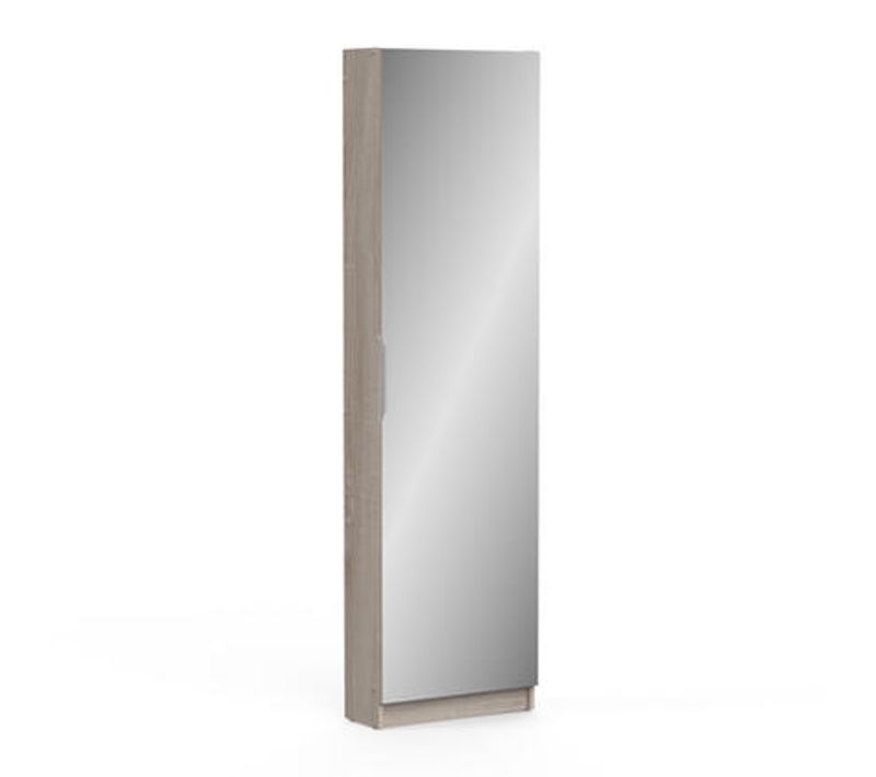 Armoire à Chaussures Chêne Brossé/blanc Perle Avec Miroir Et 1 Porte.