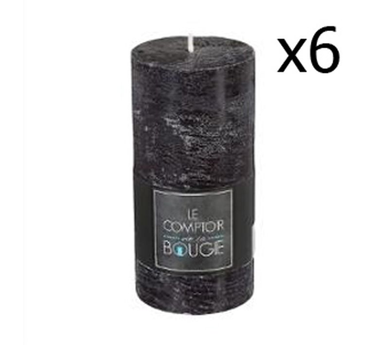 Lot De 6 Bougies Cylindriques Longues Rustiques En Noir, H.14 Et D.7 Cm