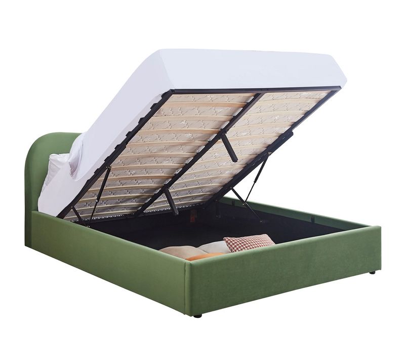 Lit Coffre Adulte 140x190 Cm Avec Tête De Lit Matelassée En Velours Vert Clair - Suzon