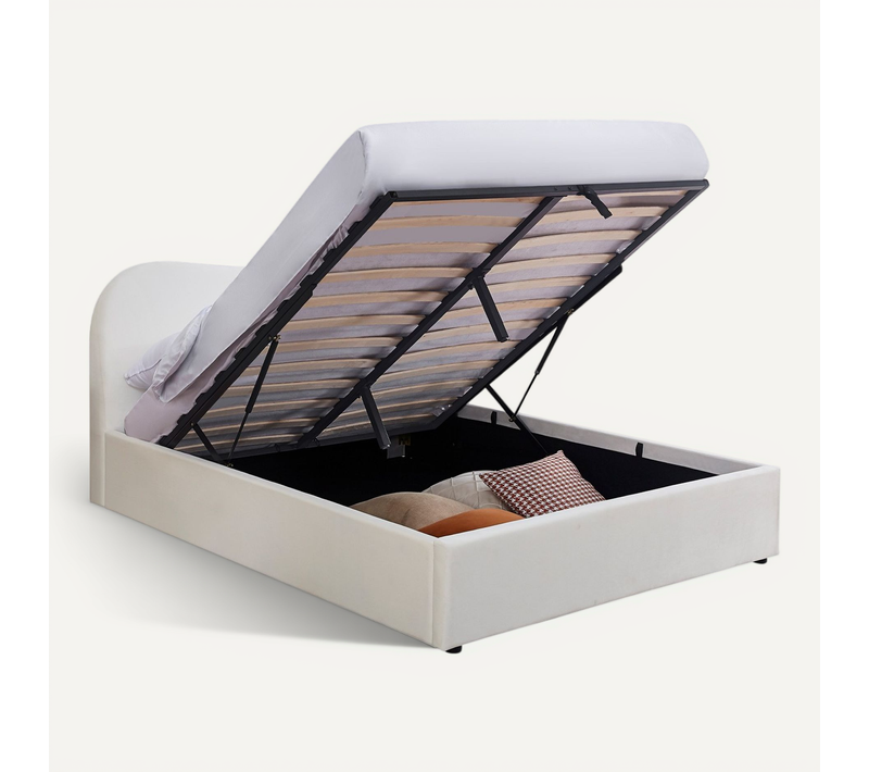 Lit Coffre Adulte 160x200 Cm Avec Tête De Lit Matelassée En Velours Beige - Suzon