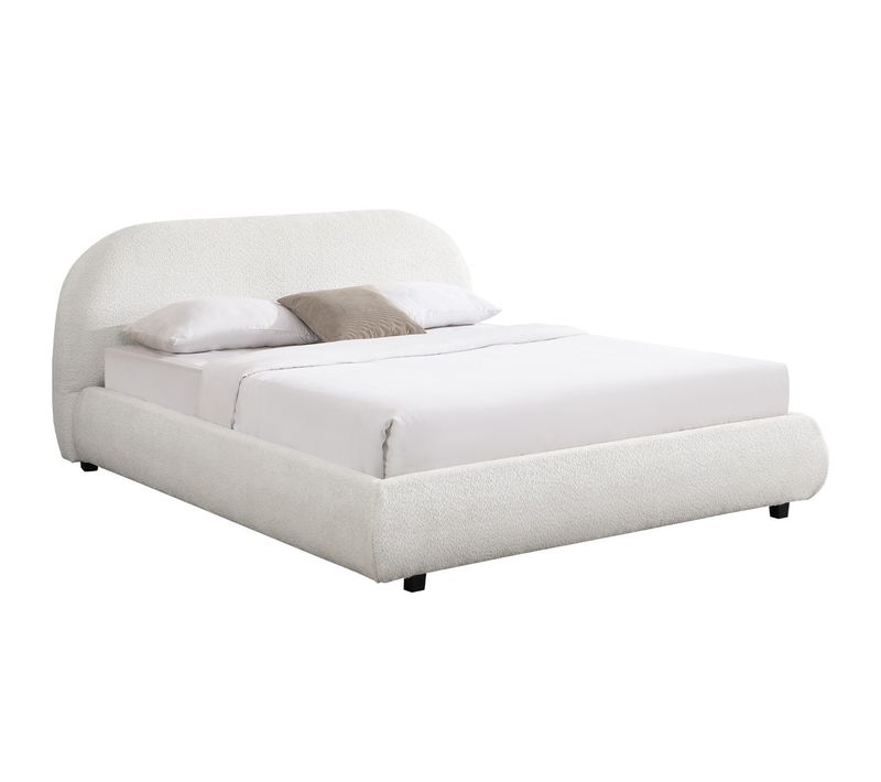 Lit Adulte 140x190 Cm Avec Sommier Et Tête De Lit Matelassée En Tissu Bouclé Beige - Maddie