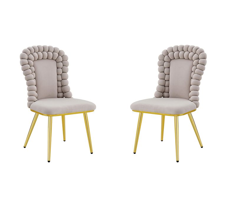 Chaise De Salle à Manger 2 Pièces, Pieds En Métal Doré, Velours, Gris Clair