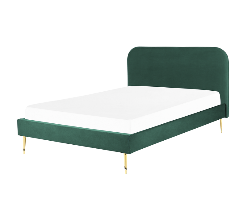 Lit Double - Lit Adulte Avec Sommier Velours Flayat 140 X 200 Cm Vert Émeraude