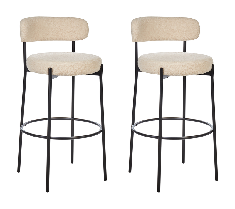 Lot De 2 Tabourets De Bar - Chaises De Bar Allison Bouclé Beige Clair