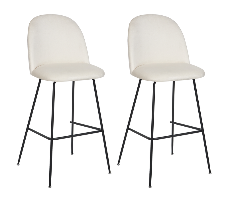 Lot De 2 Tabourets De Bar - Chaises De Bar Arcola Velours Blanc Cassé