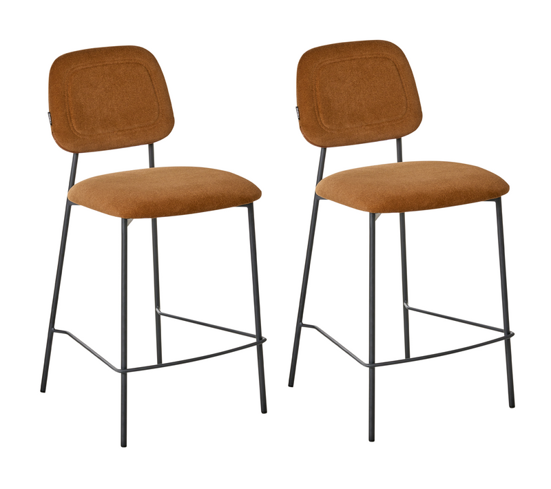 Lot De 2 Tabourets De Bar - Chaises De Bar Duette Velours Marron Doré