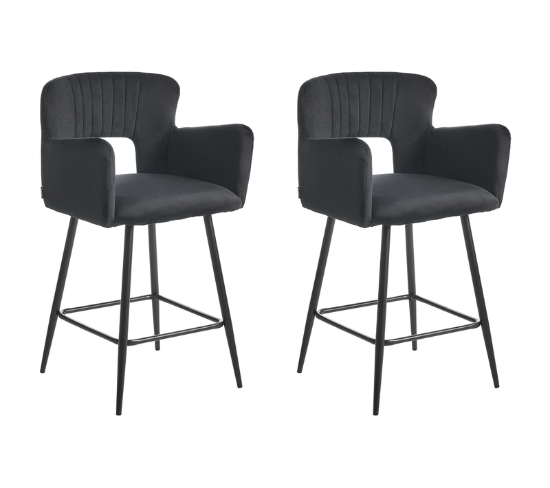 Lot De 2 Tabourets De Bar - Chaises De Bar Sanilac Velours Noir