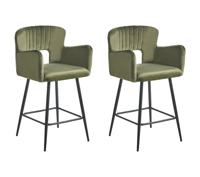 Lot De 2 Tabourets De Bar - Chaises De Bar Sanilac Velours Vert Olive