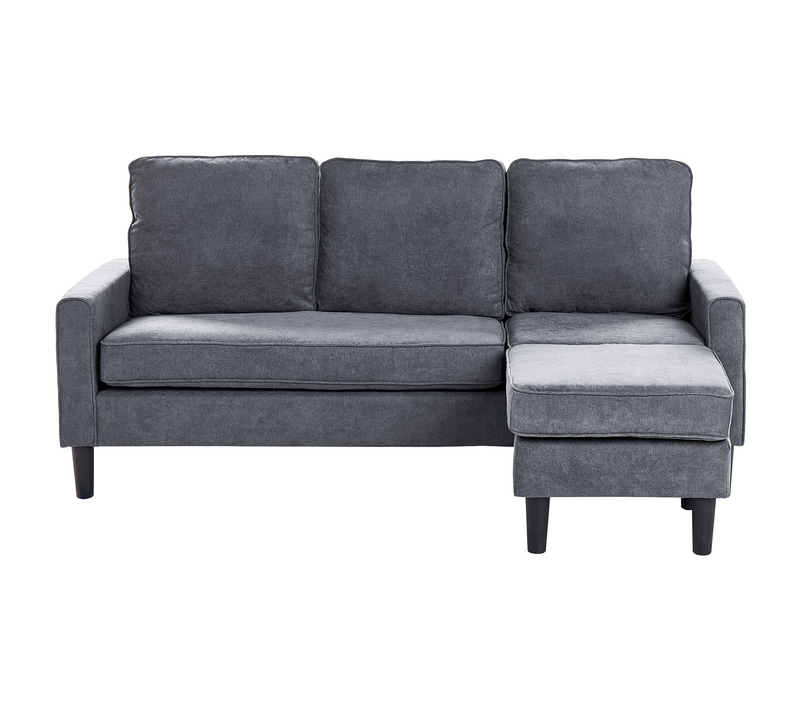 Canapé 3 Places - Canapé Droit - Canapé Fixe Avesta Tissu Gris Foncé Avec Ottoman