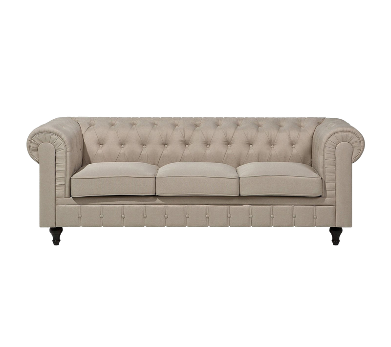 Canapé 3 Places - Canapé Droit - Canapé Fixe Chesterfield Tissu Beige