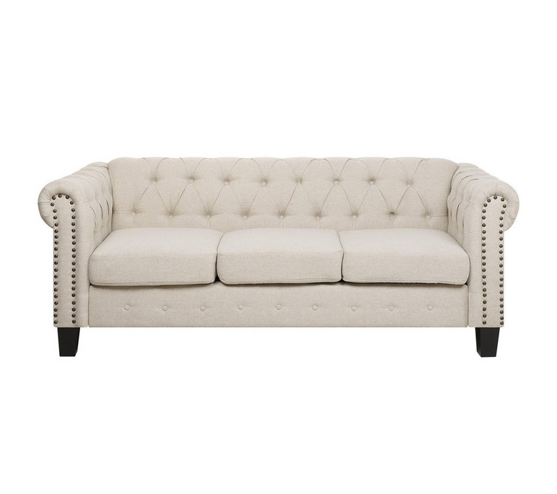 Canapé 3 Places - Canapé Droit - Canapé Fixe Chesterfield Tissu Beige