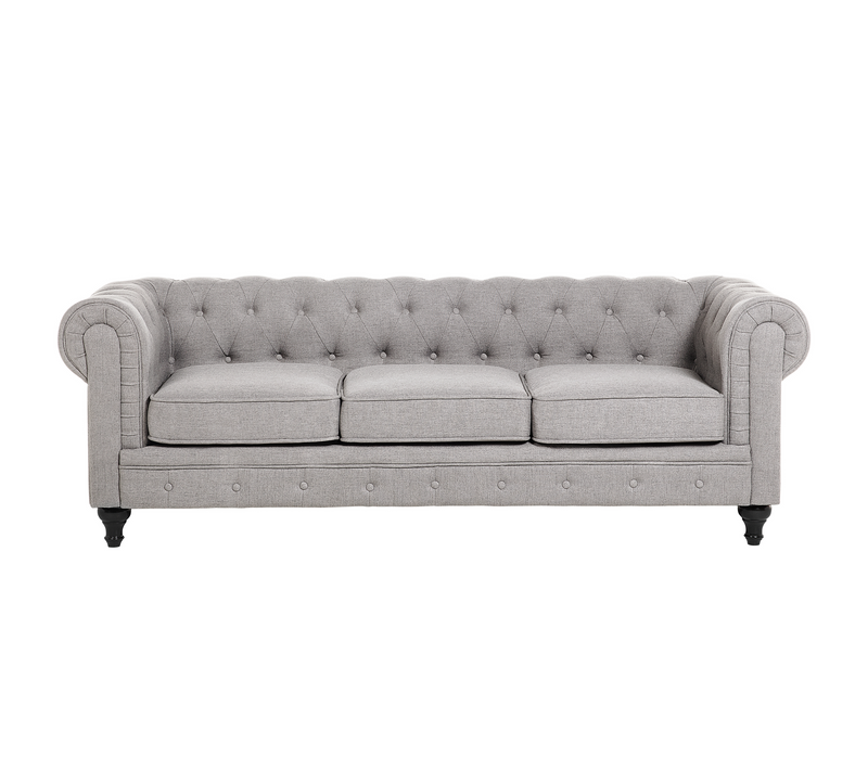Canapé 3 Places - Canapé Droit - Canapé Fixe Chesterfield Tissu Gris Clair