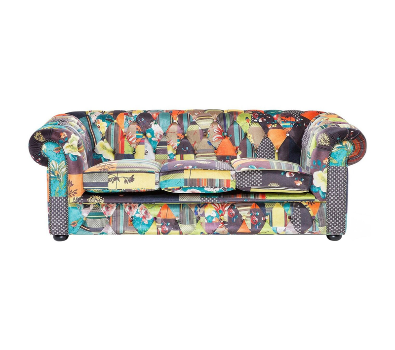 Canapé 3 Places - Canapé Droit - Canapé Fixe Chesterfield Tissu Vert Clair