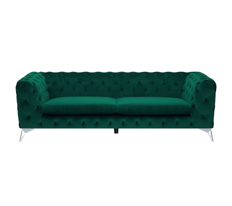 Canapé 3 Places - Canapé Droit - Canapé Fixe Sotra Velours Vert Émeraude